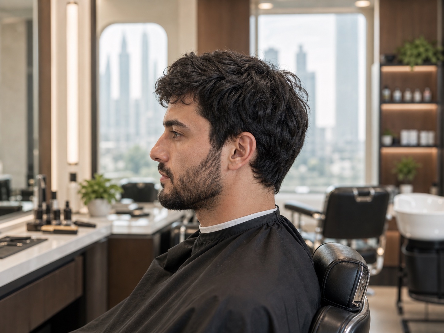 Before haircut with naturally messy grown-out hair